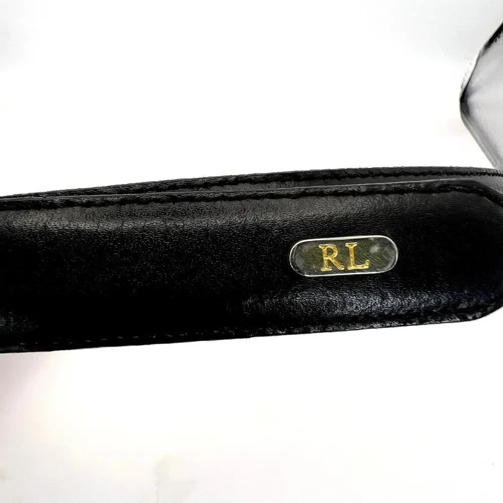 Ralph Lauren Vintage Black Leather Belt Leather Buckle Silver Hardware XS SMALL
